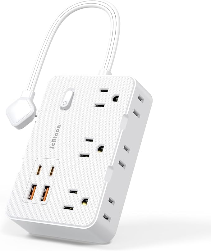 Surge Protector Power Strip, Flat Plug Extension Cord 0.65 FT with 6 Outlets 4 USB Charger (2 USB C), 1050J Protection Multiple Outlets Charging Station for Home, Office, College Dorm Room