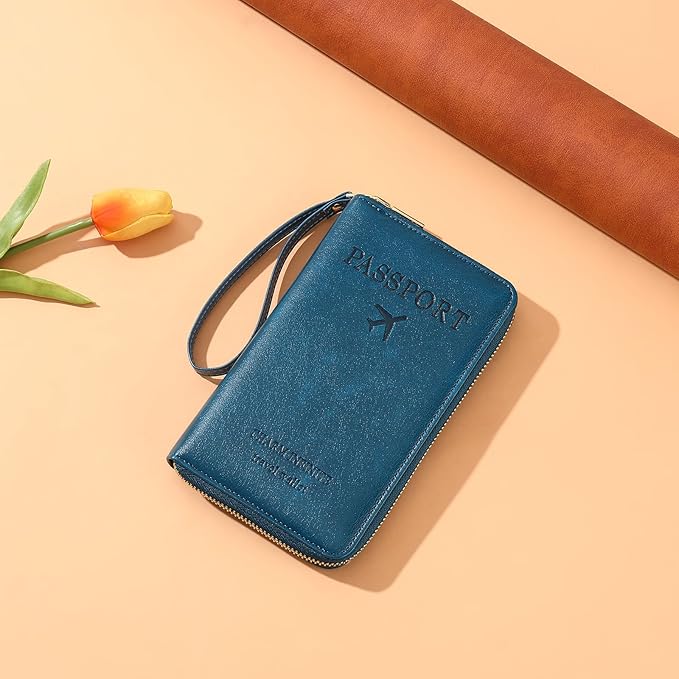Leather RFID Blocking Passport Holder Travel Wallet, Passport Cover/Travel Wallet for Women/Men with
