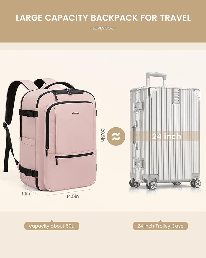 LOVEVOOK Travel Backpack for Women & Men, 60L Large Carry On Backpack Airline Approved, TSA Personal Item Weekender Bag, Water Resistant Laptop Backpacks with 3 Packing Cubes for Travel Essentials