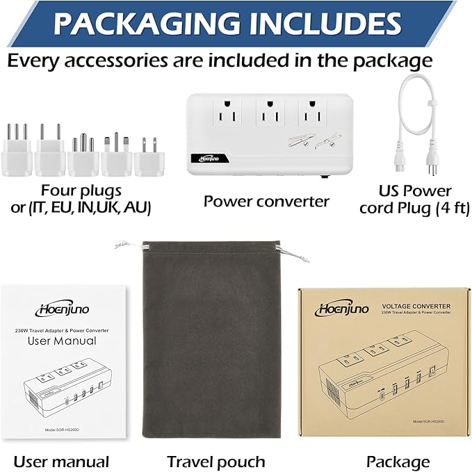 230W Voltage Converter 220V to 110V for Hair Straightener/Curling Iron, Travel Plug Adapter for EU/UK/AU/US/in/IT Power Converter Adapter Combo