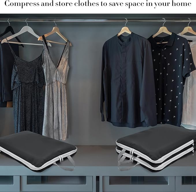 Hosuly 6 Pcs 17.3 x 12.6'' Compression Packing Cube Bag Extra Large Travel Expandable Space Saving Organizers XL for Luggage Storage(Black)