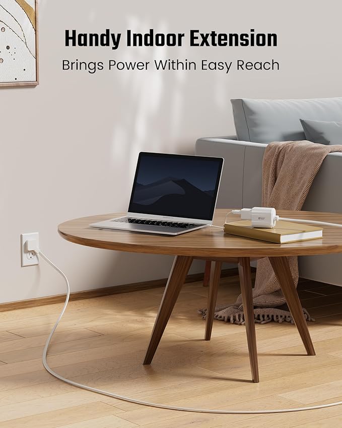 Extension Cord 1.5ft SUPERDANNY Mini Power Strip Ultra Right Angled Flat Plug for Tight Spaces,Indoor Extension with 3 Outlets,for Office Home Appliances,Non Surge Protector for Travel Cruise,White