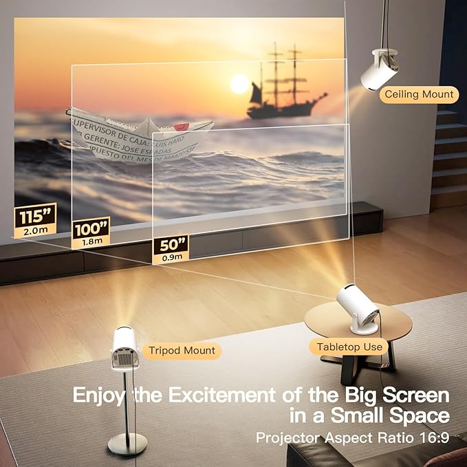 Built-in Apps & 2025 Upgraded Smart Projector with Wi-Fi 6 & Bluetooth 5.4, 1080P 4K Support Full HD, Auto Keystone 360° Portable Home Cinema Mini Projector for iOS/Android OptiBarrel 005