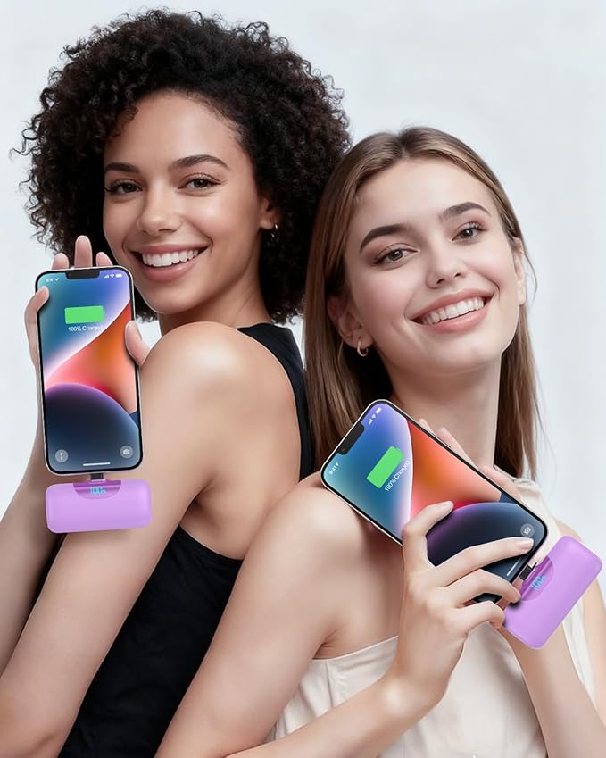 Mini Portable Charger for iPhone,Upgraded 22.5W PD Fast Charging 5500mAh Ultra-Compact Power Bank,LCD Display Plug-in Cute Battery Pack Travel Essentials for iPhone 14/14Pro/13/12/11/X/8/7/6 (Purple)