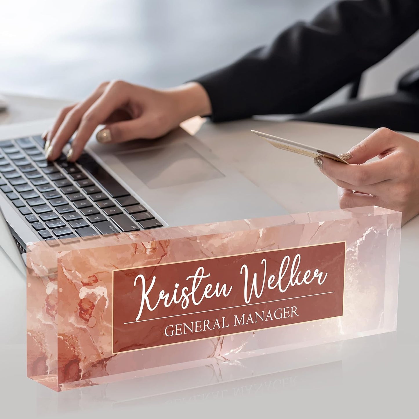 Desk Name Plate Personalized, Custom Name Plate Personalized for Office, Employee Appreciation Gifts,Acrylic Desk Ornaments (red Marble)