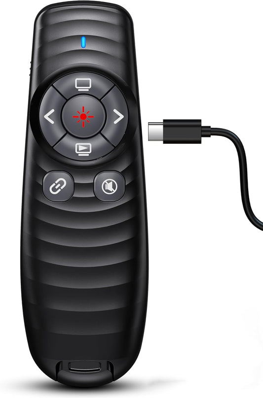USB Type C Rechargeable Wireless Presenter Remote for Powerpont Presentations with Volume Control -Presentation Clicker Slide Advancer for Mac Computer Laptop