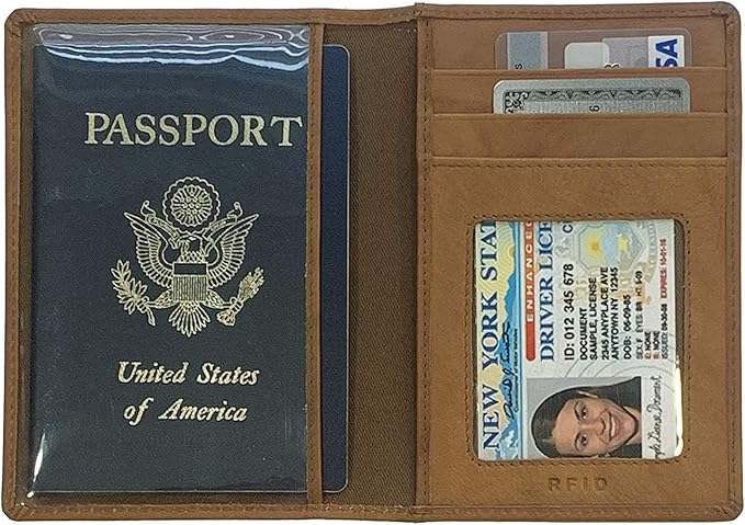 Personalized Monogrammed Antique Saddle Leather RFID Passport Wallet and 2 Luggage Tags