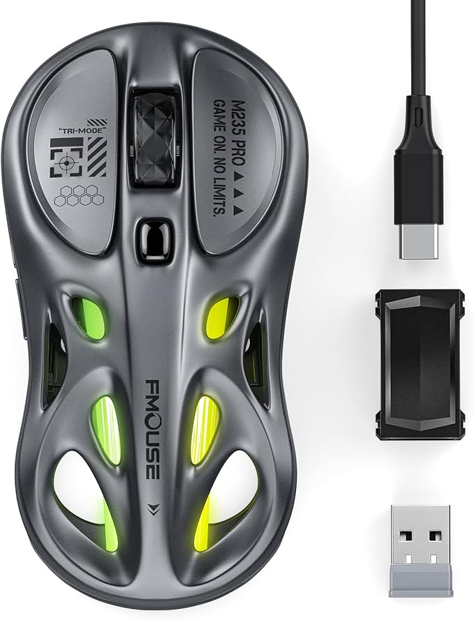 Wireless Gaming Mouse, Tri-Mode 2.4G/USB-C/Bluetooth Mouse, 800-4800 DPI, Ergonomic Optical Mouse Gamer, RGB & 6 Programmable Buttons, 65g, Rechargeable, for PC/Mac/Laptop