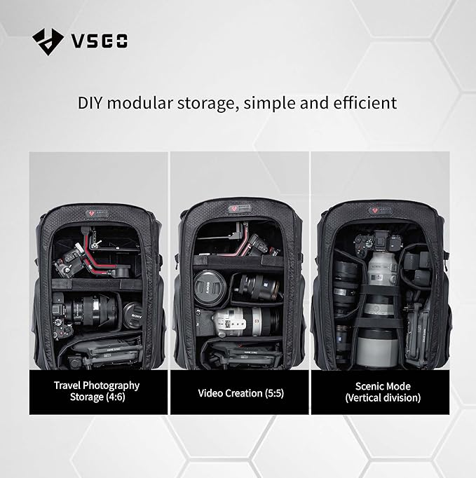 VSGO 25L Professional Camera Backpack, Extra Large Capacity, Travel & Commuting Backpack,Compatible with Canon, Fujifilm, Nikon, 17.3-Inch Laptops