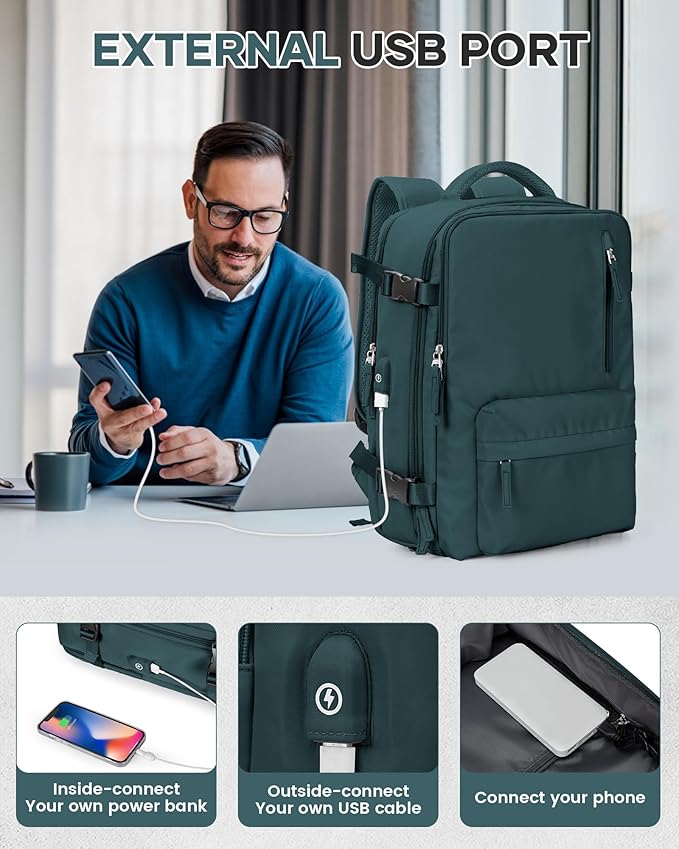 Vacuum Travel Backpack with Pump for Women, Personal Item Carry on Backpacks Flight Approved 18x14x8 inches for Men,Laptop Waterproof Work Compression bags Casual Daypack. (Blue)