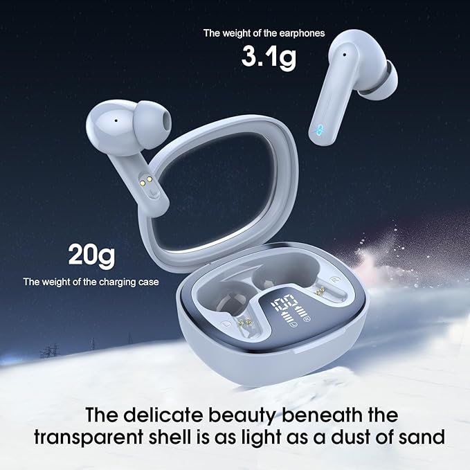 Wireless Earbuds, Bluetooth 5.4 Headphones, HiFi Stereo Bass Ear Buds, in Ear Earbuds with 4 ENC Noise Cancelling Mic, 45H, LED Display, IP7 Waterproof, Earphones for Phone Android/iOS Sports, Blue