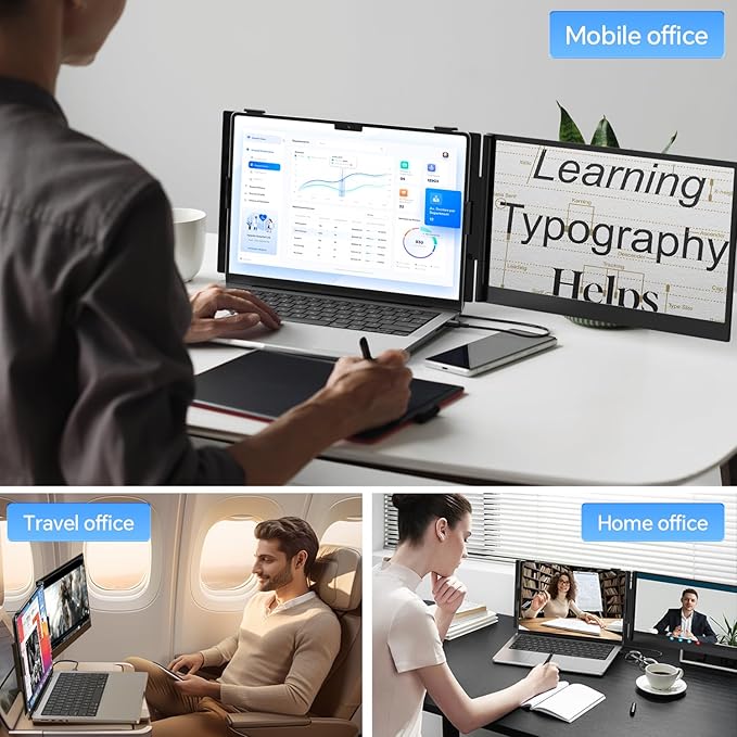 14.2" Laptop Screen Extender, 0.17" Ultra-Thin FHD 1080P IPS Portable Monitor for Laptop, Dual Screen Travel Monitor Extender, Plug-Play for Windows/Mac/Chrome, Fit 13”-17.3” Laptops