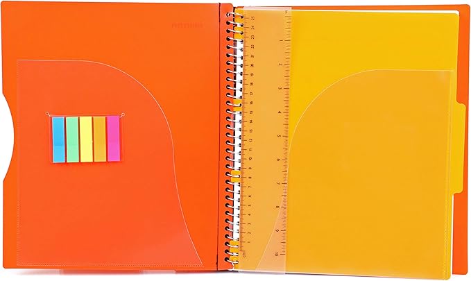 Mintra Office Durable PREMIUM Spiral Notebook, ((Orange, 1 Subject, 8.5in x 11in)), Fabric Covered Coils, No Snags, Removable Adjustable Pocket Dividers, Ruler, Organization, Customizable