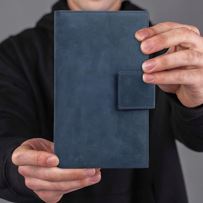 CONTACTS Full Grain Leather Family Passport Holder for 4 Airtag Passport Wallet RFID Blocking Travel Passport Cover with 4 Passport Slot, 6 Card Slot (Blue)