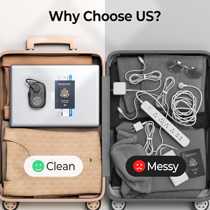 ORICO Travel Power Strip with USB Ports, 3.7 ft Extension Cord with 2 AC Outlets 3 USB Ports (1 USB-C), Flat Plug Power Strip with USB C Cruise Travel Must Haves - Black