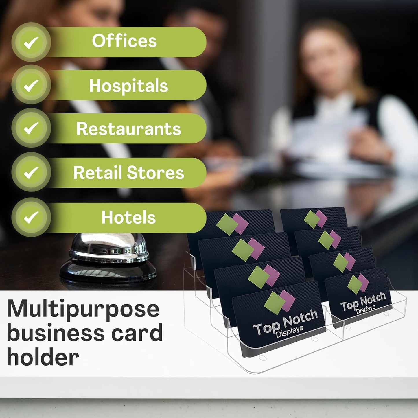 8 Pocket Clear Acrylic Business/Gift Card Holder, Fits standard-sized business cards or gift cards, For Use In Office, Retail, and Hospitality - Pack of 4