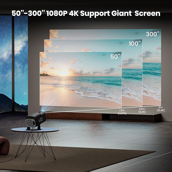 [NetfIix Official/Stereo Speakers] 4K Projector with Wifi and Bluetooth, 1080P Native Mini Projector Portable, One-Click Use Built-in NetfIix/YouTube/PrimeVideo/D+, Smart Home Outdoor Projector