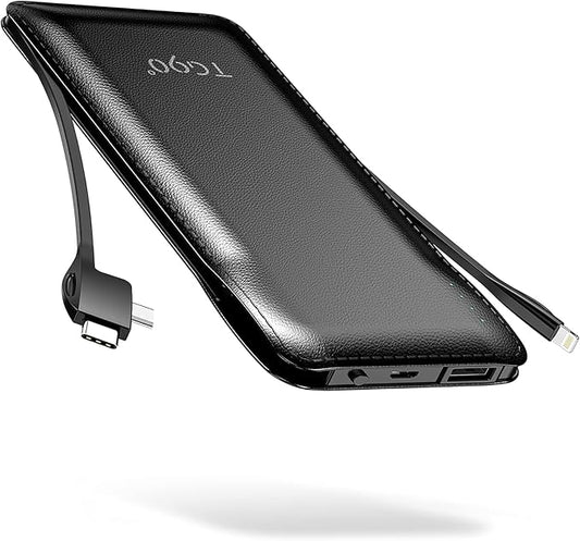 TG90° Portable Charger with Cords 10000mAh Power Bank with Built in Cables Battery Backup Cell Phone External Battery Pack Compatible with iPhone 17 16 15 14 13 12 Samsung S22 S21 Google iPad