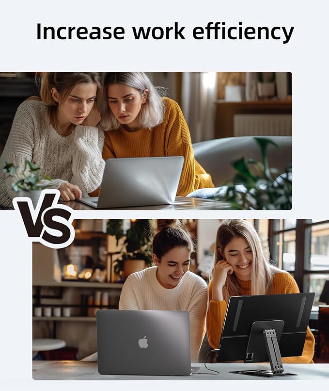 Portable Monitor, Ultra Slim 15.6 Inch FHD IPS Laptop Screen Extender with Adjustable Stand, USB C Compatible, Ideal for Travel and Office