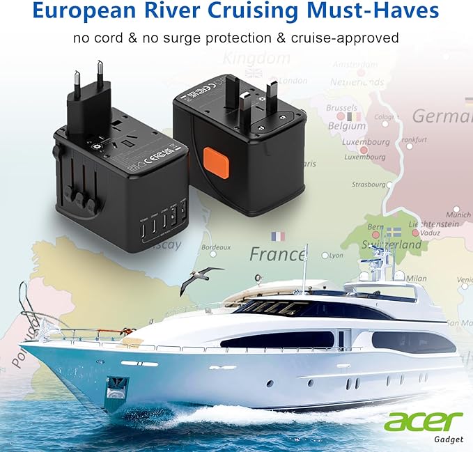 Acer Universal Travel Plug Adapter - International Power Adapter with 5 USB Ports (3 USB C) 5.8A, Worldwide Outlet Charger for USA to European UK France Germany Spain, Type C/E/F/G/I/L/A, Black