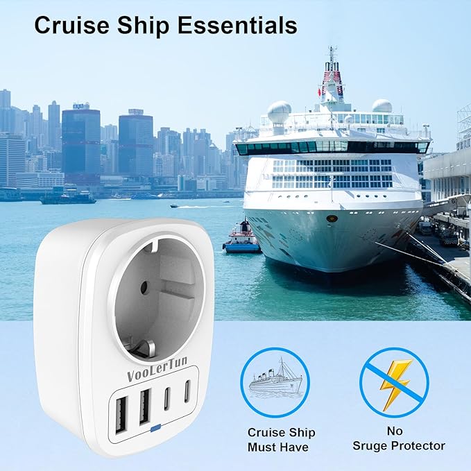 EU to US Plug Adapter 2 Packs, European Type C/E/F to US Travel Plug Adapter with 1 Europe AC Outlets, 4 USB Charger Ports (2 USB C), for Most of Europe Germany France Spain