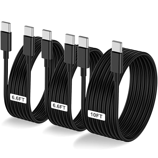 3-Pack Black [6.6FT+6.6FT+10FT] 60W USB C to USB C Cable, Type C Fast Charging Cable for iPhone Air 17 16e 16 15 Pro Plus Pro Max，for Galaxy S25, for iPad Pro/Air/mini, for MacBook Pro/Air and More