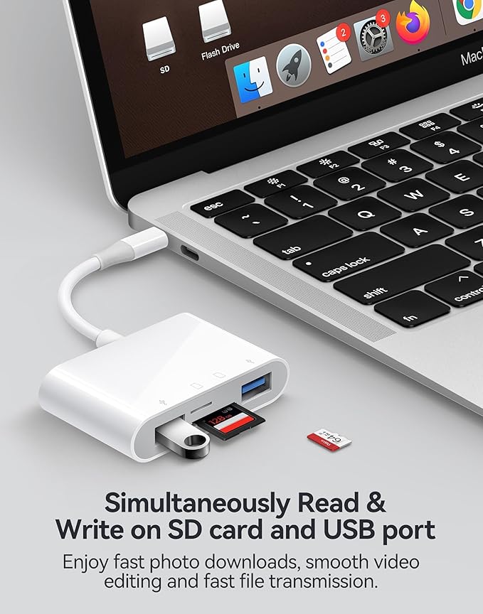 USB C SD Card Reader, Type C 4-Slots Memory Card Adapter with Dual USB Ports, Supports SD, MicroSD, Compatible with iPhone 15,iPhone 16, iPad, Mac, Laptop, MacBook, Android Galaxy