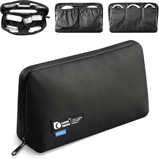 RIGHT AWAY Travel Tech Pouch，Waterproof Cord Case，Electronics Organizer Travel Case，Cable Organizer Storage Bag For Phone, Charger, Accessories(BLACK)