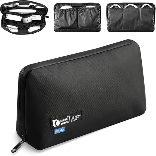 RIGHT AWAY Travel Tech Pouch，Waterproof Cord Case，Electronics Organizer Travel Case，Cable Organizer Storage Bag For Phone, Charger, Accessories(BLACK)