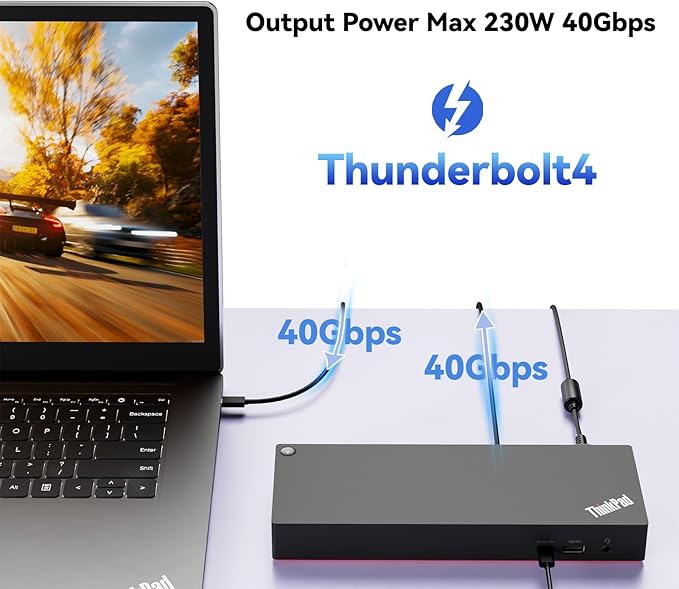 Thinkpad 40B00300 Thunderbolt 4 Universal Docking Station for Laptops, 4 External Displays, Power Charging up to 230W + ITSPWR Bundle Contains HDMI 4K Cable + DP Cable+ Cleaning Cloth