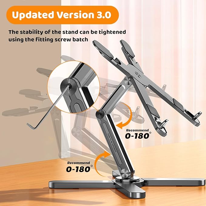 Laptop Stand with 360 Rotating Base, Computer Notebook Laptop Riser Metal Holder for Desk Collaborative Work, Fully Foldable for Easy Storage, Fits All MacBook, Laptops up to 16 inches, Grey