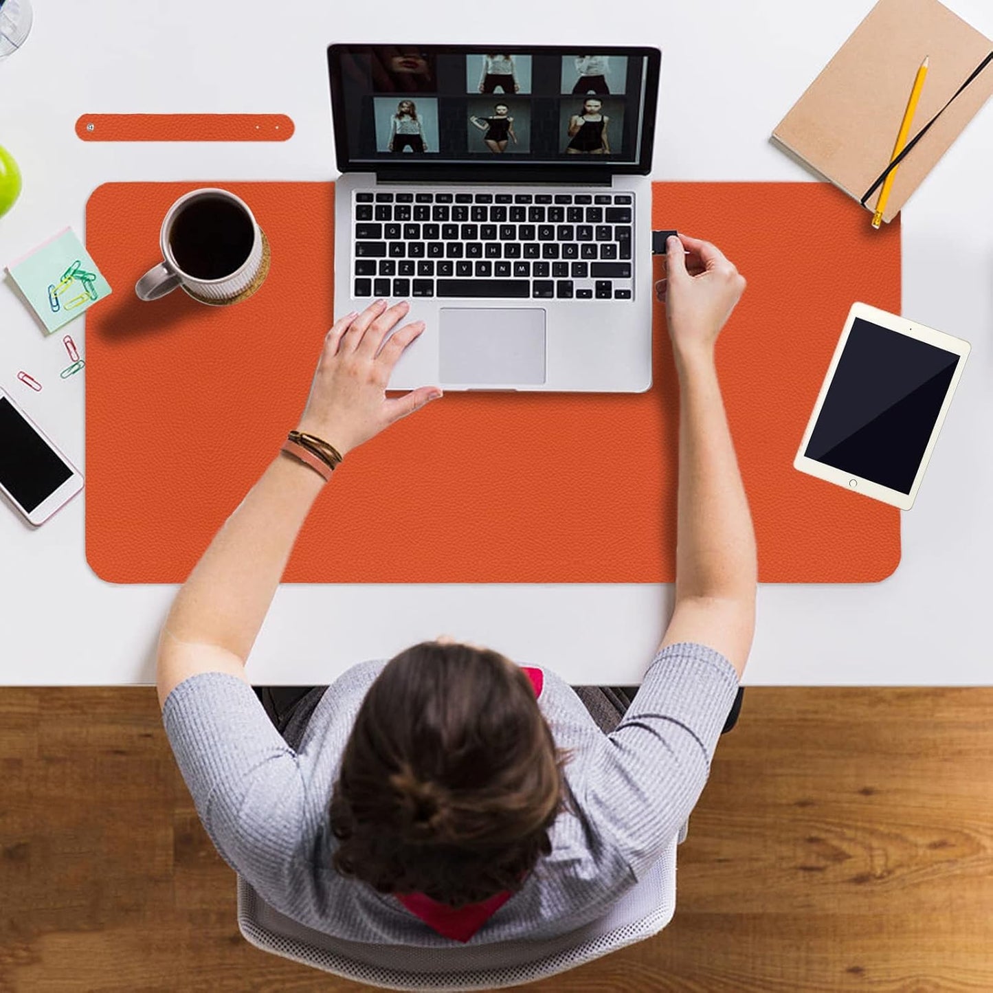 Boutilon Leather Desk Pad Protector,Non-Slip Mouse Pad,Laptop Desk Pad,Office Mouse Mat,Waterproof Leather Desk Blotter,Desk Writing Pad for Office and Home (L-Orange H,35"x 17")