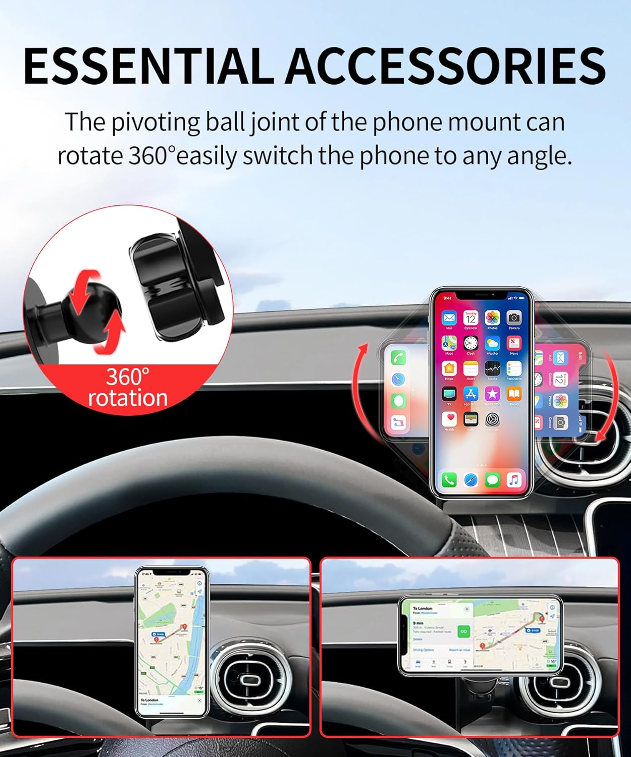 Car Phone Holder for 2023-2025 Mercedes Benz GLC / 2022-2025 C-Class Accessories 12.3-Inch Digital Instrument Cluster Screen Fixed Clip, 360° Rotation Phone Mount Compatible with MagSafe