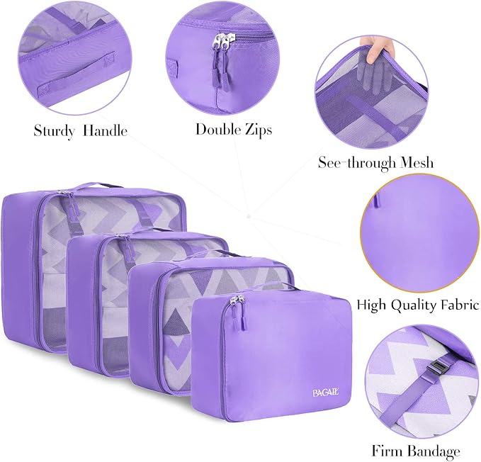 BAGAIL 8 Set Packing Cubes Luggage Packing Organizers for Travel Accessories-Light Purple