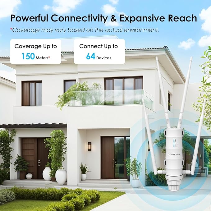 WAVLINK AC1200 Outdoor WiFi Extender, Weatherproof Dual Band Wireless Outdoor Access Point with POE, High Power Long Range WiFi Extender Signal Booster, 4x7dBi Antennas, AP/Router/Repeater Mode