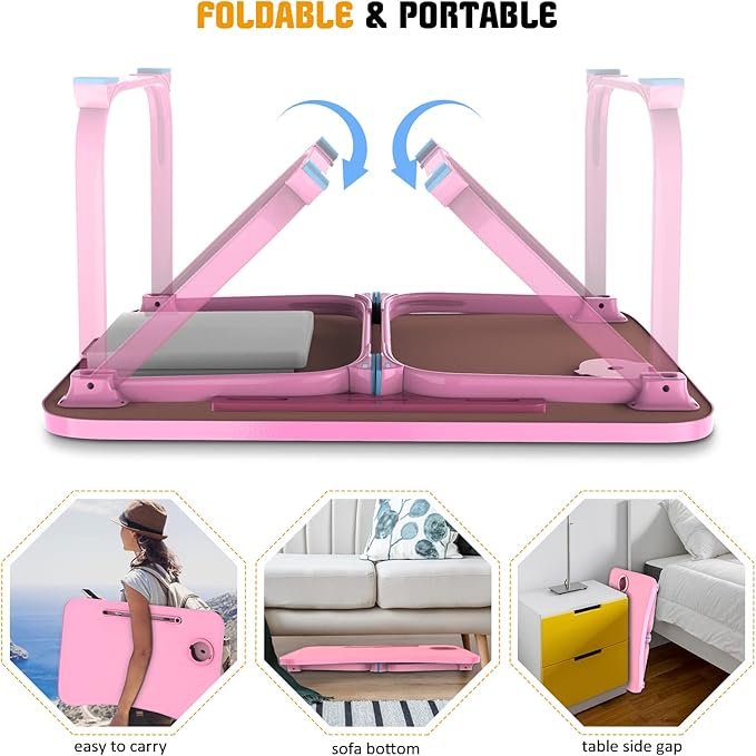 Fayquaze Portable Foldable Laptop Bed Table with Storage Drawer and Cup Holder, Laptop Desk Stand Tray for Eating, Reading and Working