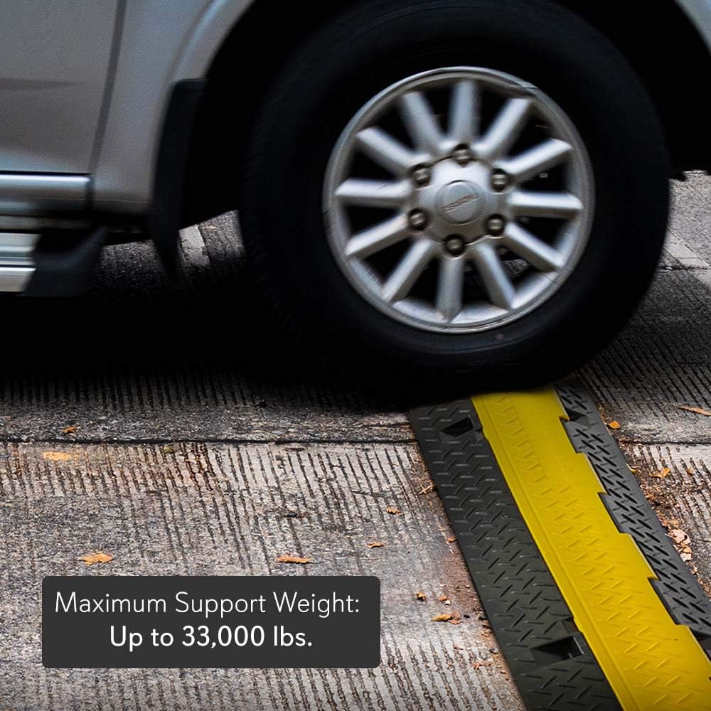 Pyle Ramp-3 Channel Rubber Floor Cord Concealer-Heavy Duty Cable Protector Wire/Hose/Pipe Hider Driveway Protective Covering Armor PCBLCO105X2 (Pair), One Size, Black and Yellow