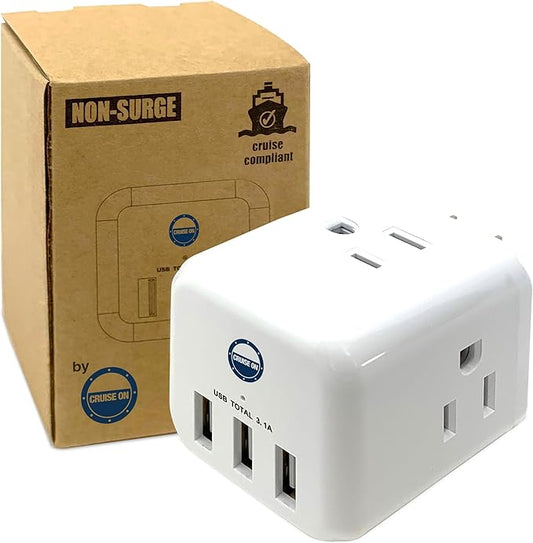 Cruise Approved Power Strip Non Surge Protector for Cruise Ship Multi Plug, 6 Outlets, 3 USB & 3 AC Outlet for Carnival, Celebrity, Princess, Norwegian & Major Lines in 2025 & 2026