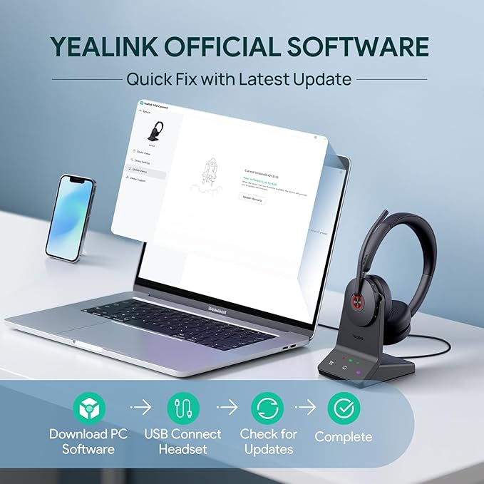 Yealink WH68 ANC DECT&Bluetooth Wireless Headset,606ft Long Rang 96% Active Noise Cancellation StereoTeams Headphones with 6X Noise Cancelling Mic,32H Call,Work Dual Ear Headsets (PC,CellPhone,Laptop)