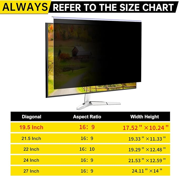 19.5 Inch Computer Privacy Screen for 16:9 Computer Monitor, Anti-Blue Light Monitor Privacy Screen Filter, Anti-UV Computer Shield