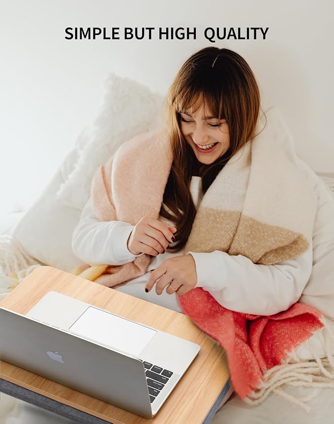 Portable Lap Laptop Desk with Pillow Cushion, Fits up to 15.6 inch Laptop, Lap Stand for Bed & Couch & Carpet, Book Tablet/Drawing Board/Computer Laptop Stand - Light Brown Wood