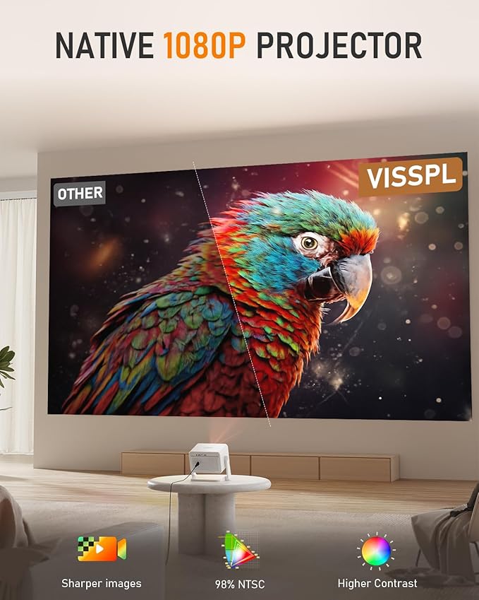 Netflix Projector, VISSPL Full HD 1080P Video Projector, Portable Outdoor Projector with Stand, Kids Gift, Home Theater Movie Phone Projector Compatible with Android/iOS/Windows/TV Stick/HDMI/USB