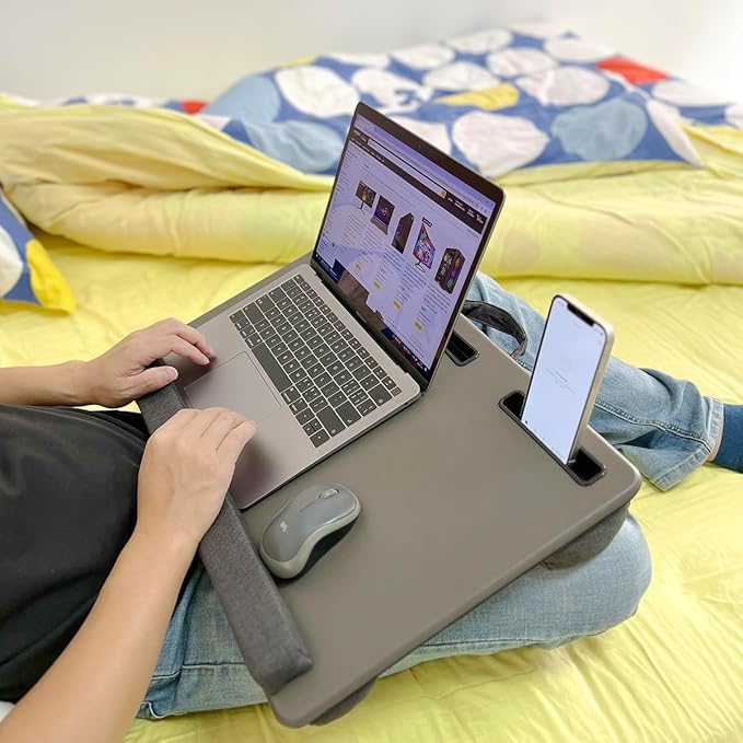 Lap Desk Home Office Lap Desk Portable Laptop Desk for Left Right - Handers with Whole Mouse Pad Wrist Pad Dual Cushion Phone Tablet Slots Fits Up to 17 Inch Laptops