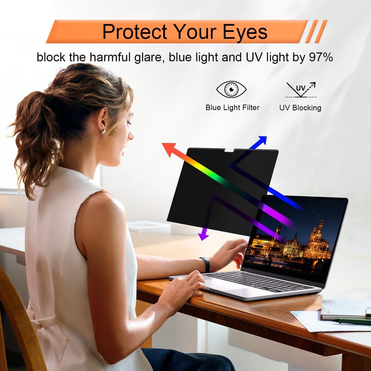 Magnetic 360° Privacy Screen for Macbook Air 15 Inch (2023-2025, M2, M3, M4)), Removable Anti Glare Blue Light Filter, 4 Way Anti Spy Black Protector for Mac Air 15In Laptop Computer