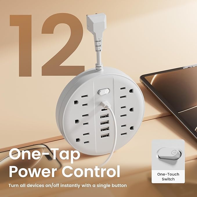 Flat Plug Power Strip Surge Protector, Chiefway Outlet Extender with Multiple Outlets, 6 AC Outlets, 4 USB Ports, 2 USB C & On/Off Switch, Short Extension Cord for Home Room Dorm Essentials, Travel RV