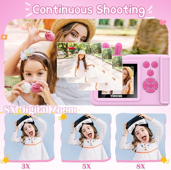 YINOCHE Kids Camera Instant Print, Camera for Kids with Printable Photos, Toddler Camera Toys for Children Ages 3-14, Digital Camera Birthday Gifts for Girls (Pink)