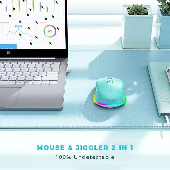 PEIOUS Wireless Mouse, Mouse Jiggler - LED Wireless Mice with Build-in Mouse Jiggler Mover, Rechargeable Moving Mouse for Computer with Undetectable Random Movement Keeps Computer Awake - Green
