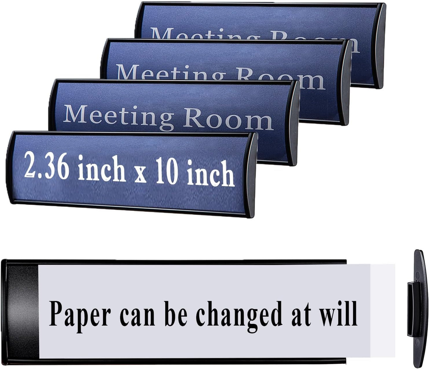 Set of 5 - Nameplate Holder for Wall Mount, 2.36'' x 10'' Curved Office Business Door Sign Holder-Black