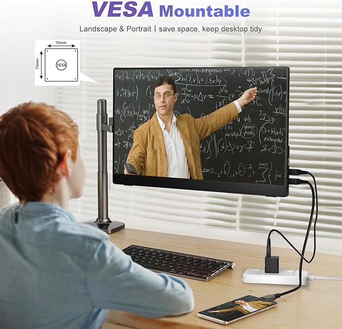 18.5 Inch Portable Monitor for Laptop, FHD 1080P 100% sRGB Travel Monitors for Laptop, Portable Computer IPS Display w/VESA, External Monitor USB-C HDR HDMI Portable Screen w/Smart Cover & Speakers