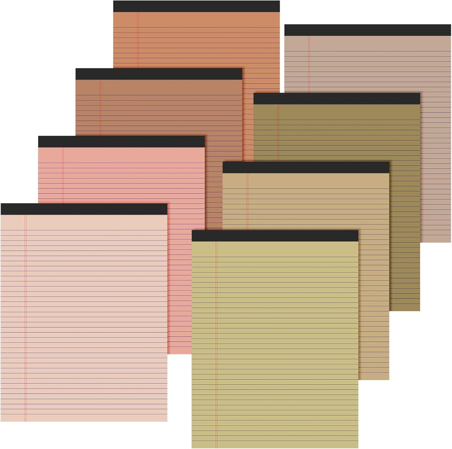 Fuutreo 8 Pcs 8.5'' x 11'' Colored Legal Pad Writing Pads Narrow Ruled 50 Sheets Per Notepad Perforated Writing Notepad Office Supplies for College Office Business (Nut Color)